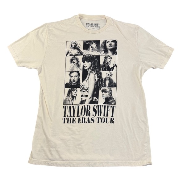Tops - Taylor Swift The Eras Tour Graphic T Shirt Beige Large Cotton